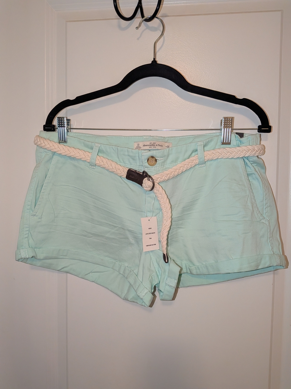 Mint Green Women's Chino Shorts with Braided Rope Belt
